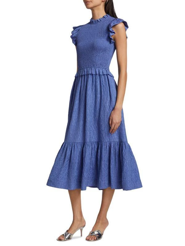 Sea Siya Silk-Blend Flutter-Sleeve Midi-Dress 1