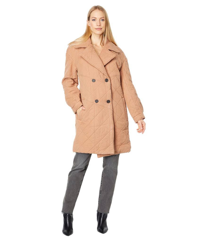 Avec Les Filles Washed Double-Breasted Quilted Peacoat