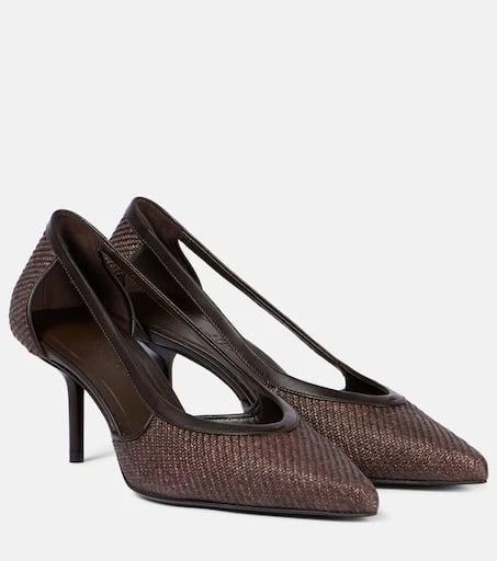 Max Mara Straw leather-trimmed raffia-effect pumps 1