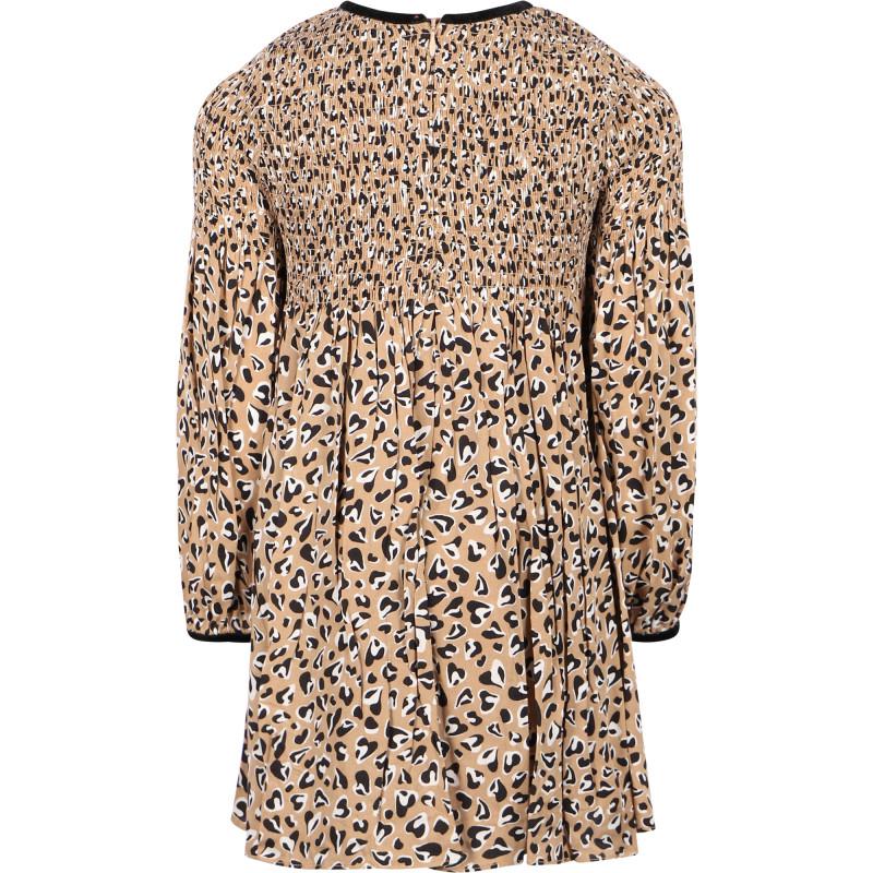 Abel & Lula Shirred top spotty dress in light brown