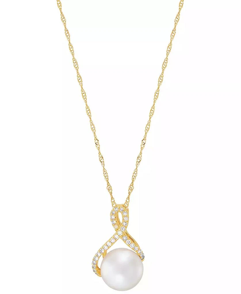 Honora Cultured Freshwater Pearl (8mm) & Diamond (1/10 ct. t.w.) Ribbon 18" Pendant Necklace in 14k Gold 1