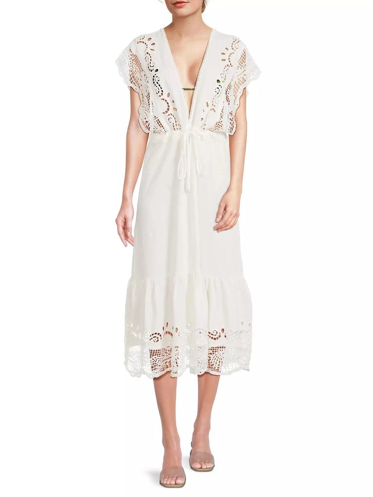 Farm Rio Guipure Lace Linen-Blend Midi-Dress 2