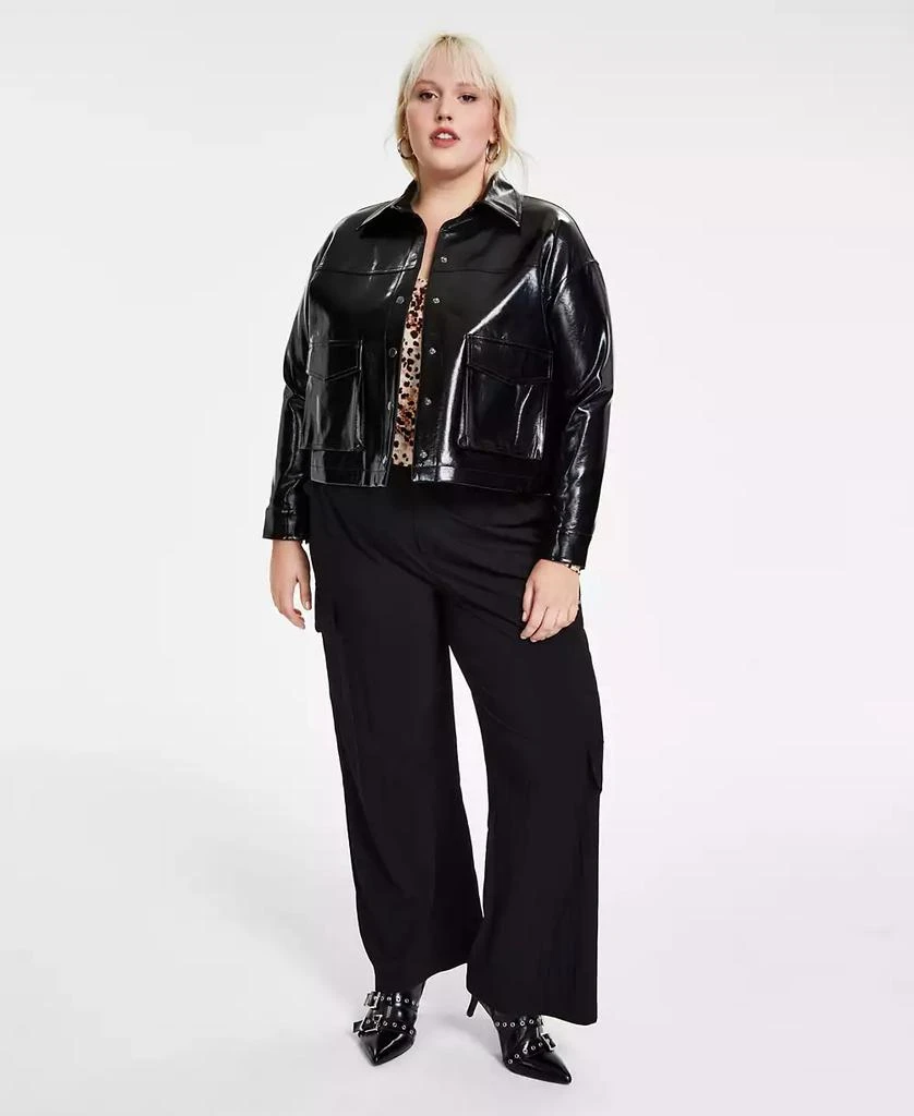 Bar III Trendy Plus Size Faux-Leather Snap-Front Jacket, Created for Macy's 4
