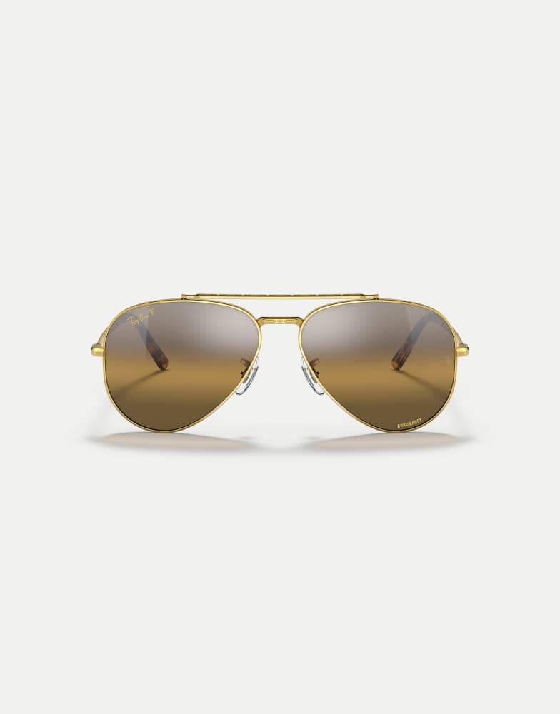 Ray-Ban Ray-Ban New aviator pilot polarised sunglasses with brown mirrored lens in gold
