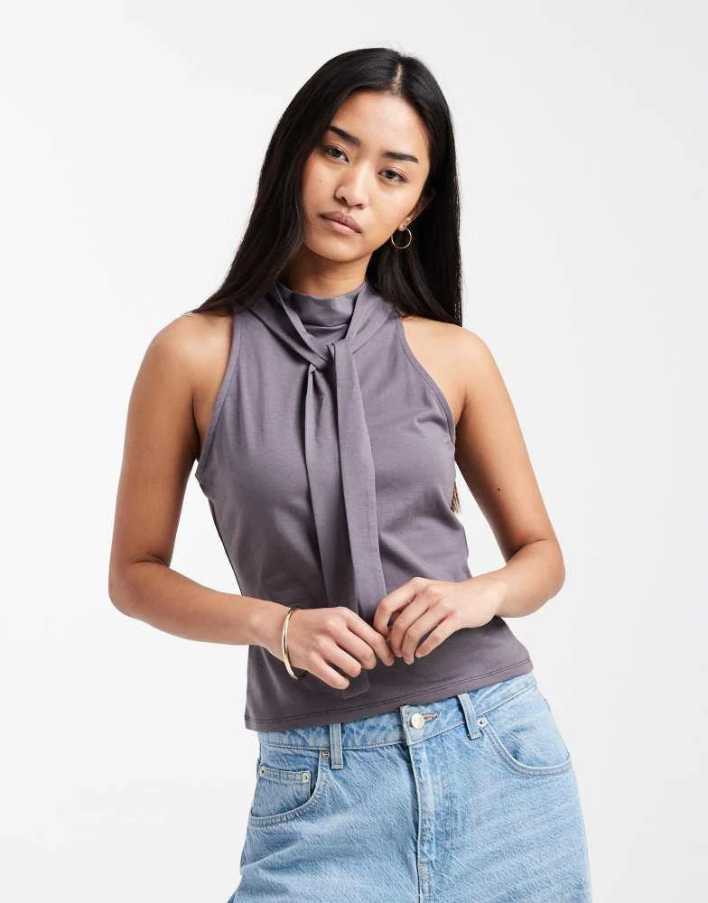ASOS ASOS DESIGN halter top with tie detail in chocolate