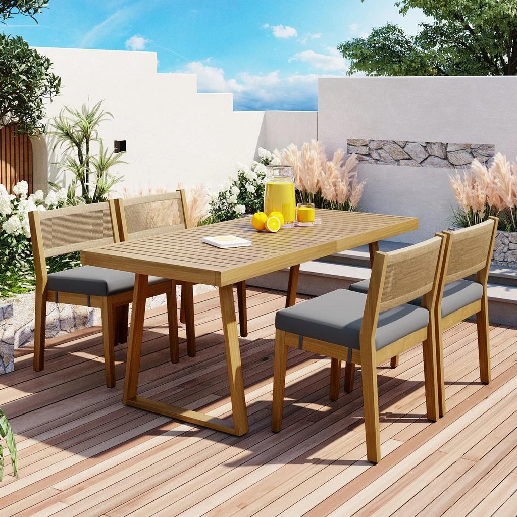 Streamdale Furniture Streamdale Outdoor Dining Set Acacia Wood Elegance, Thick Cushioned Comfort