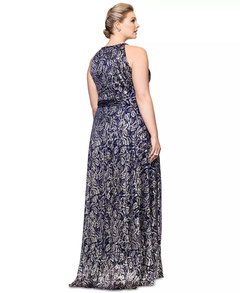 Betsy & Adam Plus Size Metallic Floral Print Sleeveless Gown 4