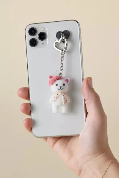 Urban Outfitters Beret Cat Textural Flocked Keychain 2