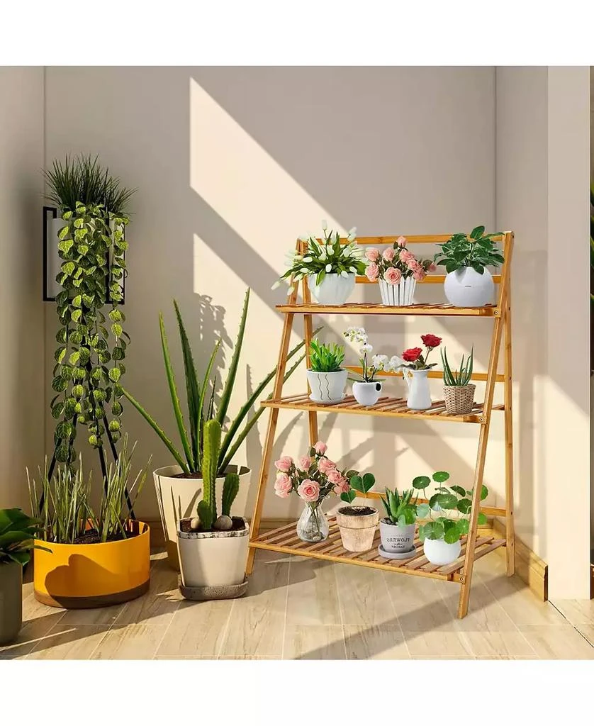 UNHO Introducing the Premium 3-Tier Bamboo Plant Stand,Durable, Space-Saving 
Easy Assembly,Hanging Rack for Patio/Garden 8