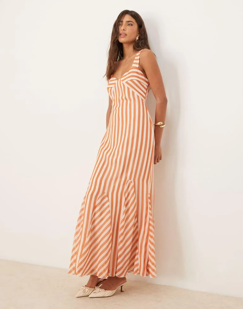 ASOS ASOS DESIGN spliced stripe cami maxi dress with godets in rust stripe 1