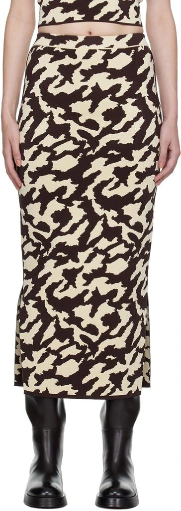 Nanushka Brown & Off-White Jenny Midi Skirt 1