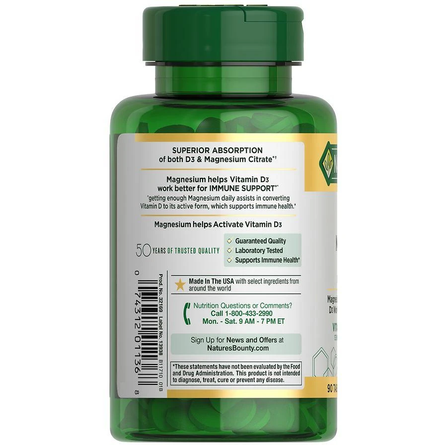 Nature
s Bounty Advanced Vitamin D3 + Magnesium Citrate, Immune and Bone Supplement Tablets 2