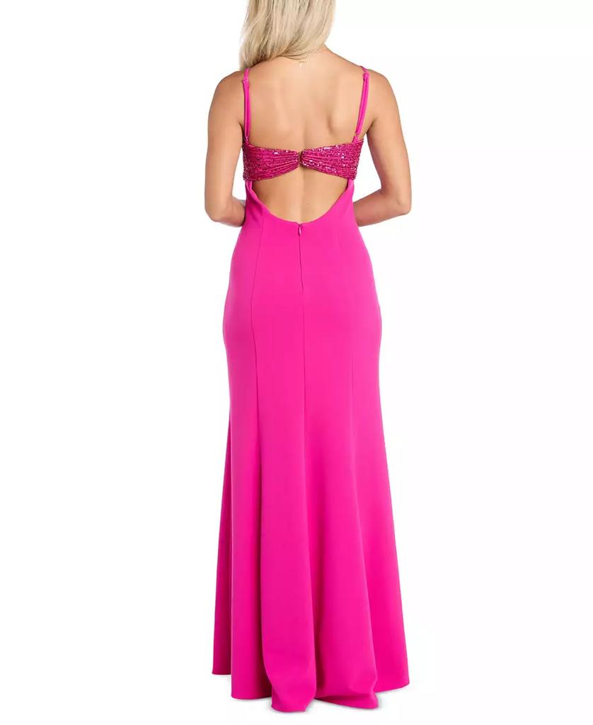 Morgan & Company Juniors' Sequin-Trim Square-Neck Sleeveless Gown