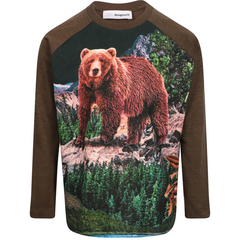 Desigual Bear and bear with ski goggles print long sleeved t shirt and sweater set in brown
