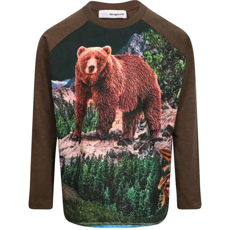 Desigual Bear and bear with ski goggles print long sleeved t shirt and sweater set in brown 2