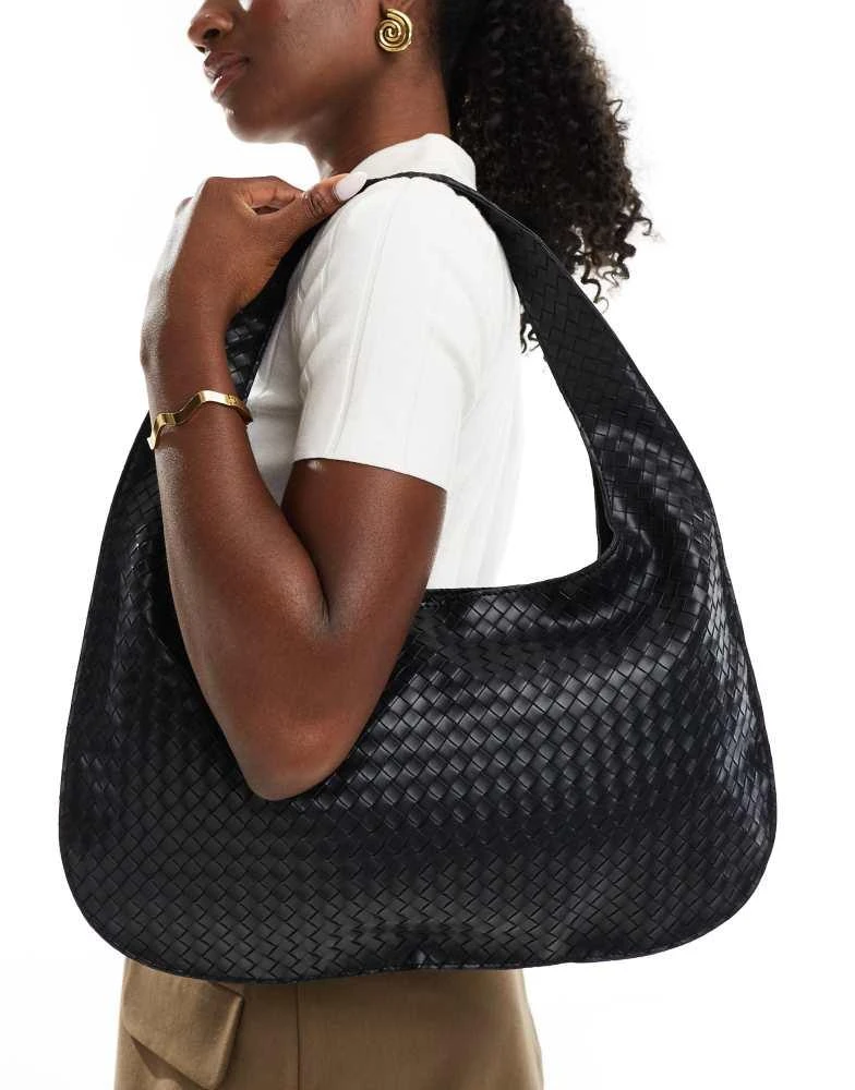 Glamorous Glamorous woven shoulder tote bag in black 4