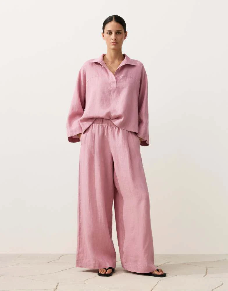 OYSHO OYSHO 100% linen wide leg trousers in pink