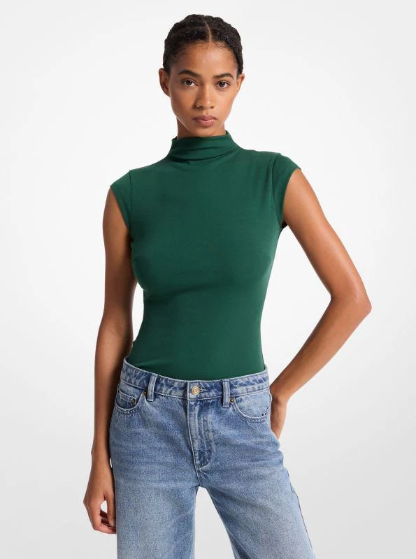 michael_kors Stretch Cotton Blend Funnel-Neck Top 1