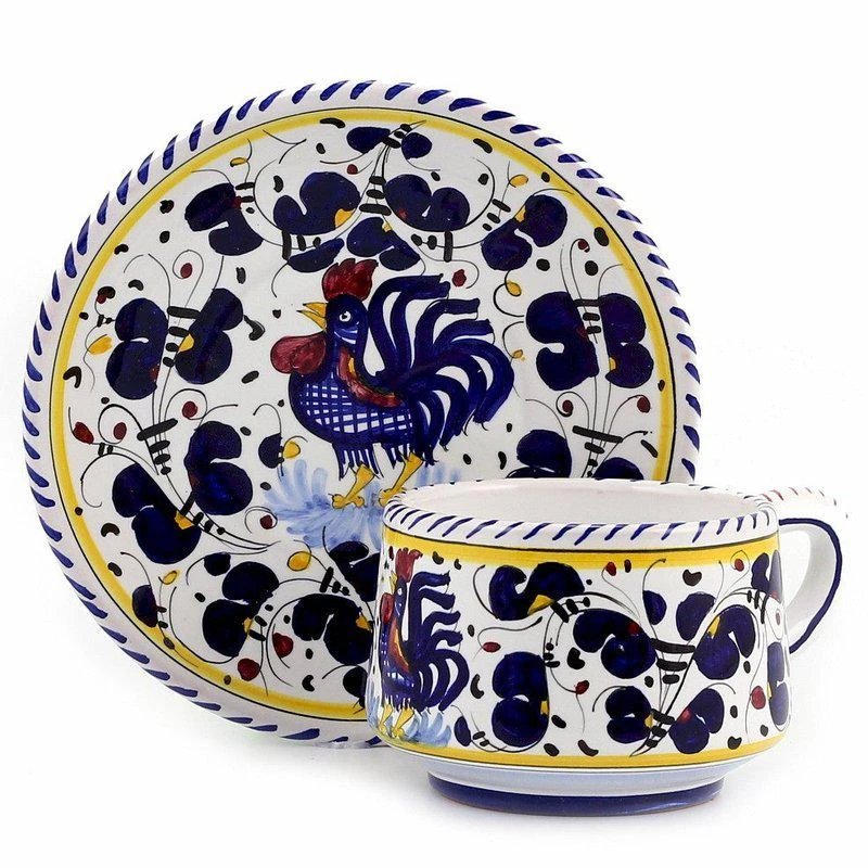 Artistica - Deruta of Italy Orvieto Blue Rooster: Cup and Saucer 1
