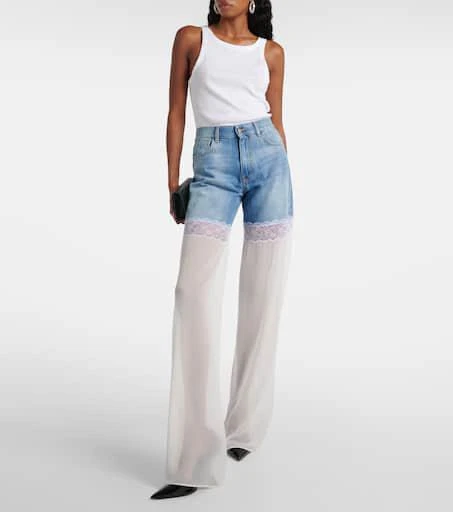 Nensi Dojaka Paneled high-rise tulle wide-leg jeans 2