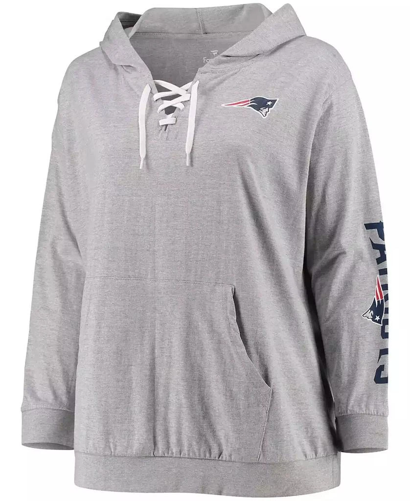 Fanatics Women's Plus Size Heathered Gray New England Patriots Lace-Up Pullover Hoodie 3