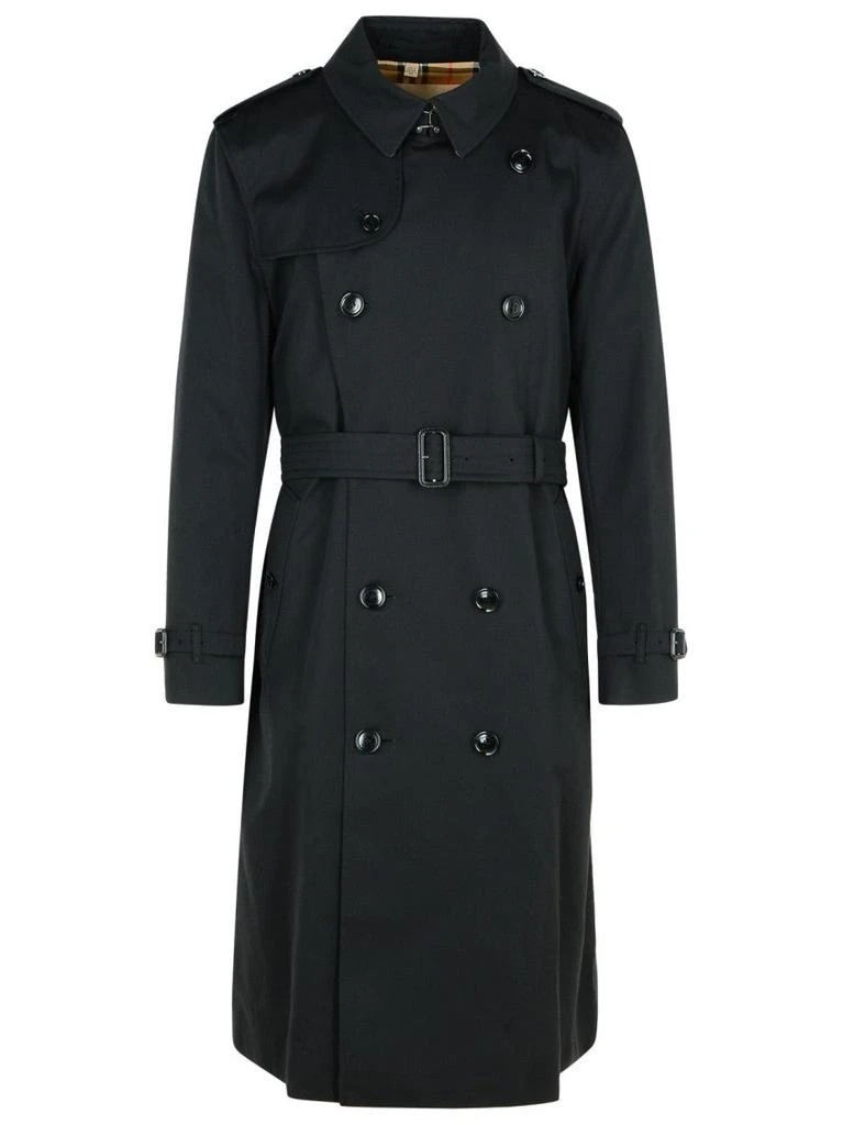 Burberry Long Black Cotton 'Kensington' Trench Coat 1