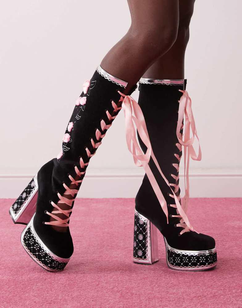 Koi Footwear Koi Guiltless Ghost Lace Up Platform Long Boots - Black