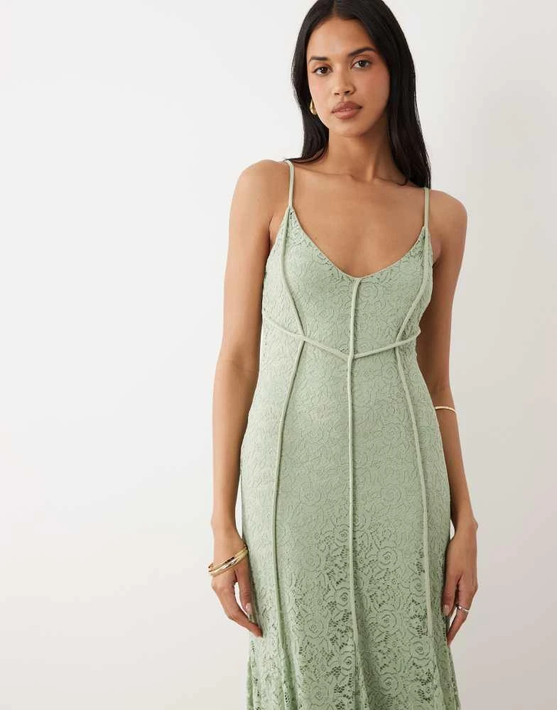 ASOS ASOS DESIGN seam detail lace cami maxi dress with godets in sage green - Dresses & Skirts - Free Shipping - BeyondStyle ASOS ASOS DESIGN seam detail lace cami maxi dress with godets in sage green - Dresses & Skirts - Free Shipping - BeyondStyle