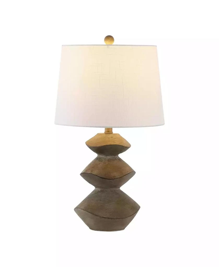 JONATHAN Y Laken 24.5" Minimalist Coastal Resin/Iron 3-Stack Cairn LED Table Lamp, Brown Wood Finish