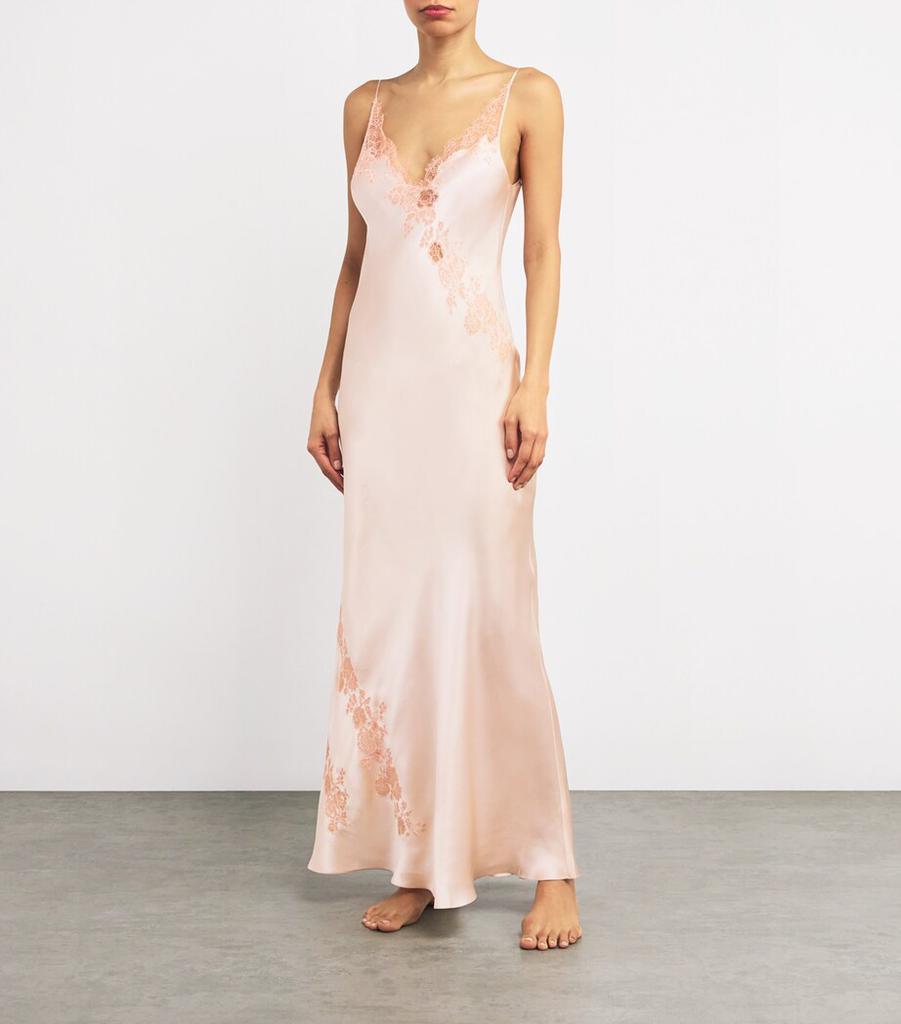 Carine Gilson Silk Lace-Trim Maxi Nightdress