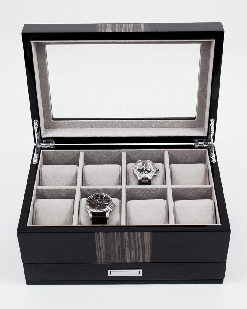 Bey-Berk Men's Lacquered Wenge Wood 8-Watch Storage Box w/ Drawer