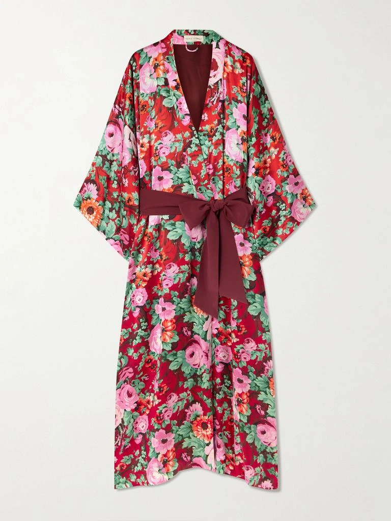 OLIVIA VON HALLE Queenie Belted Floral-print Silk-satin Robe