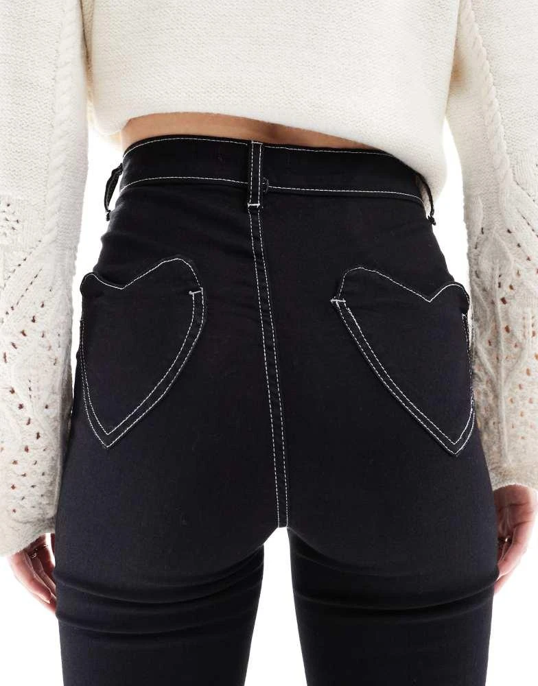 Don't Think Twice DTT Tall Bianca high waist flared jeans with heart pocket detail in black 4