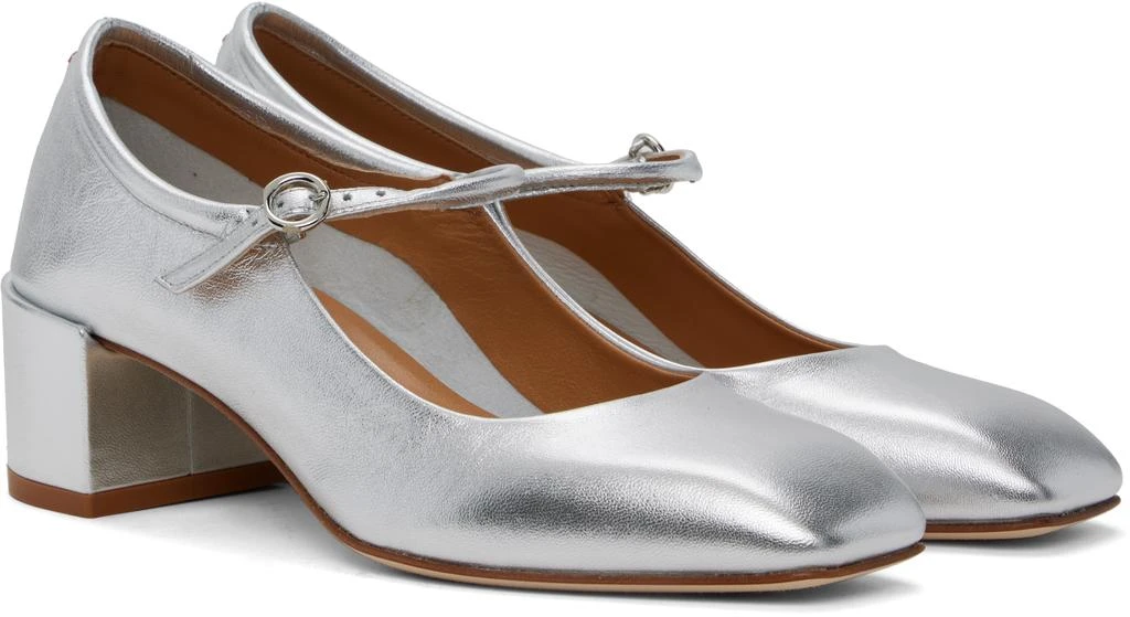 AEYDE Silver Aline Leather Mary-Jane Heels 4