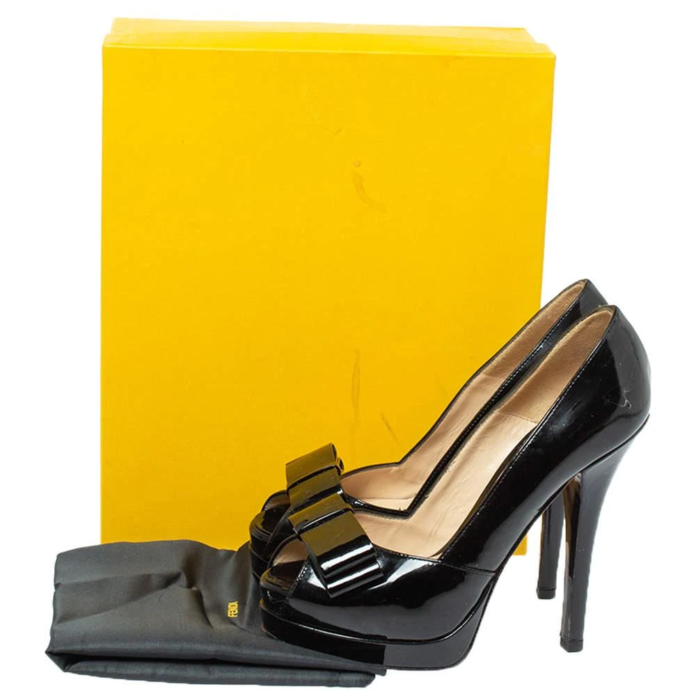 Fendi Fendi Black Patent Leather Bow Peep Toe Platform Pumps Size 38 8