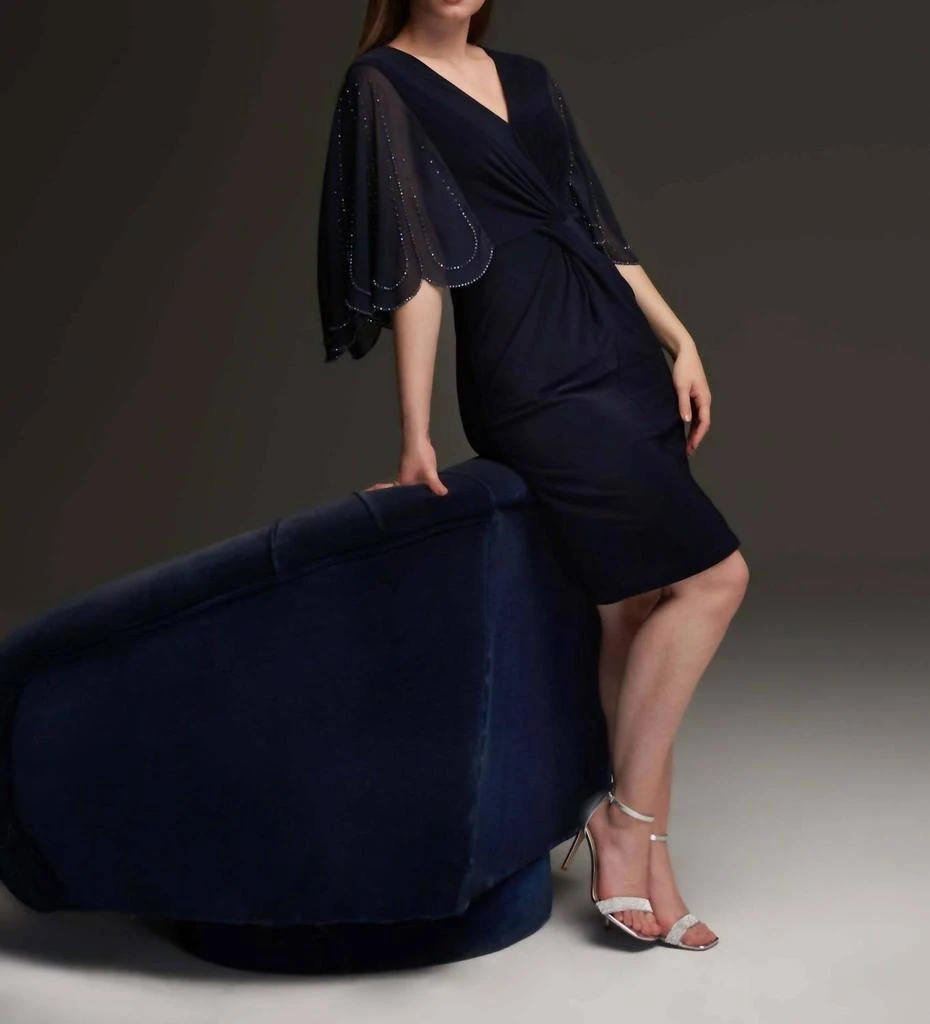 JOSEPH RIBKOFF Beaded Scallop Sleeve Dress In Navy 4