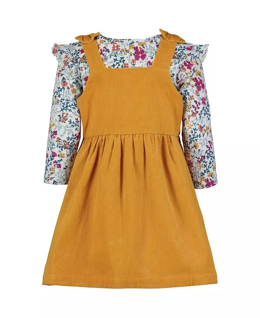 Blueberi Boulevard Baby Girls Flutter Trim Floral Top and Ribbed Fit-and-Flare Buttoned Jumper Set 3