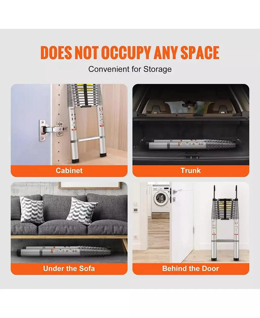 Mecale 15 ft Telescoping Ladder, Aluminum Multi-Button Retraction Extension Ladder, 400 lb Capacity, Non-Slip Feet, ANSI Listed 9