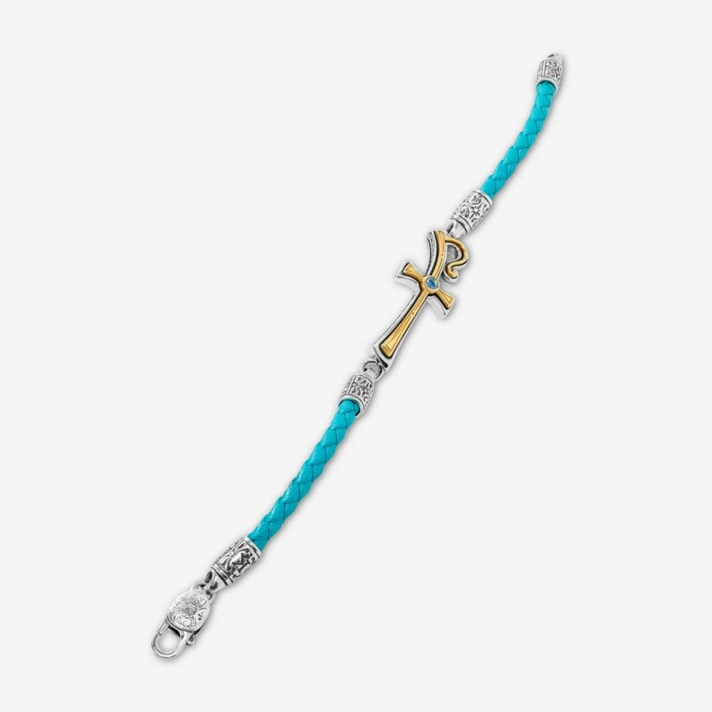 Konstantino Konstantino Dome Sterling Silver 
18K Yellow Gold Blue Spinel Leather Bracelet BKJ701-478-TRQ-copy 3