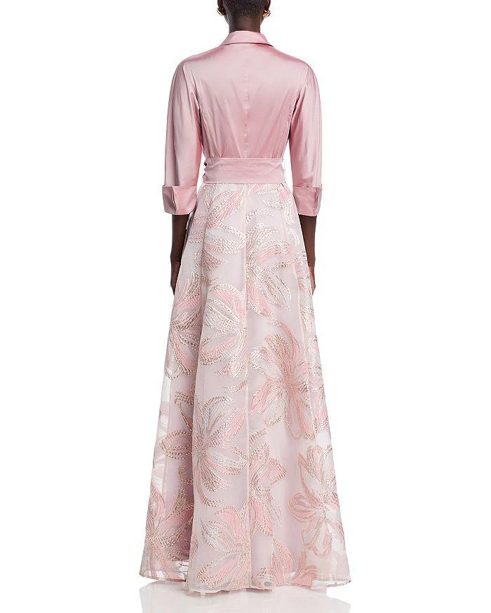 Teri Jon Taffeta Metallic Tie Waist Shirt Dress Gown 4