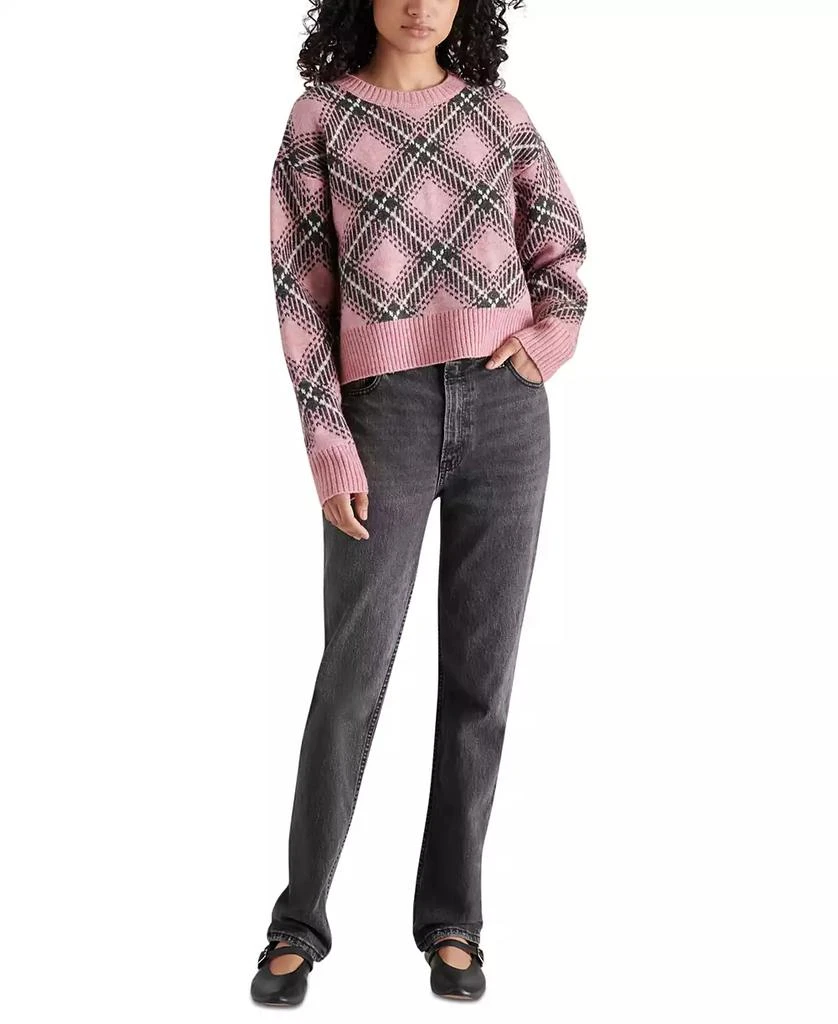 Steve Madden Women's Becka Argyle Plaid Crewneck Sweater 4