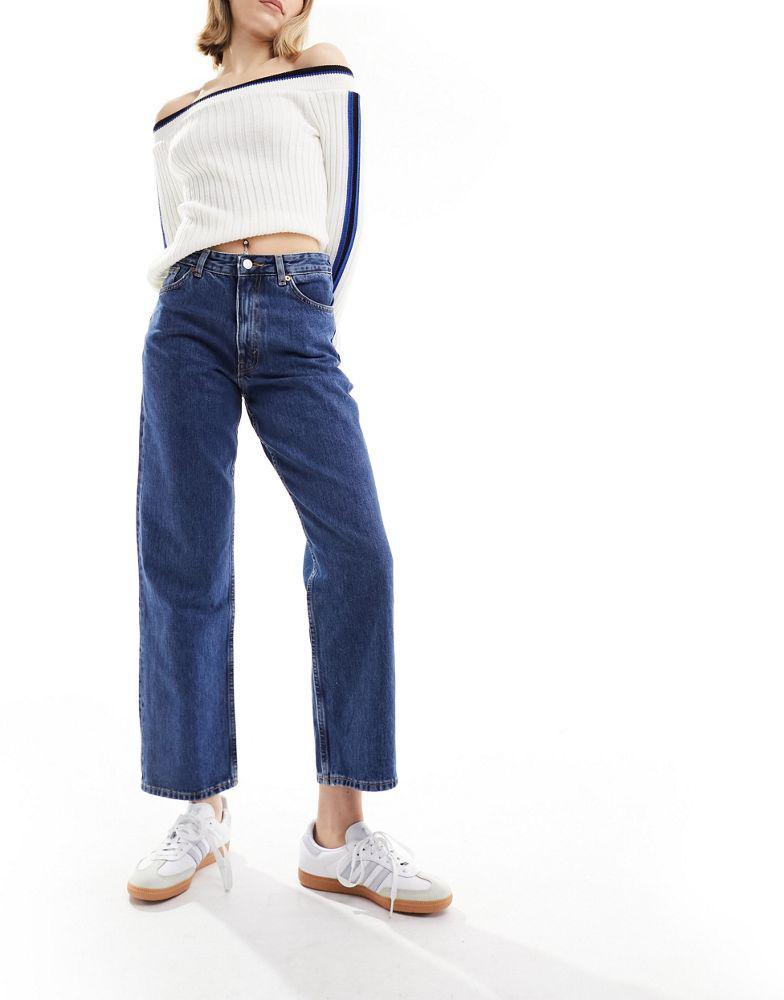 Monki Monki Taiki high waist balloon leg jeans in dark blue