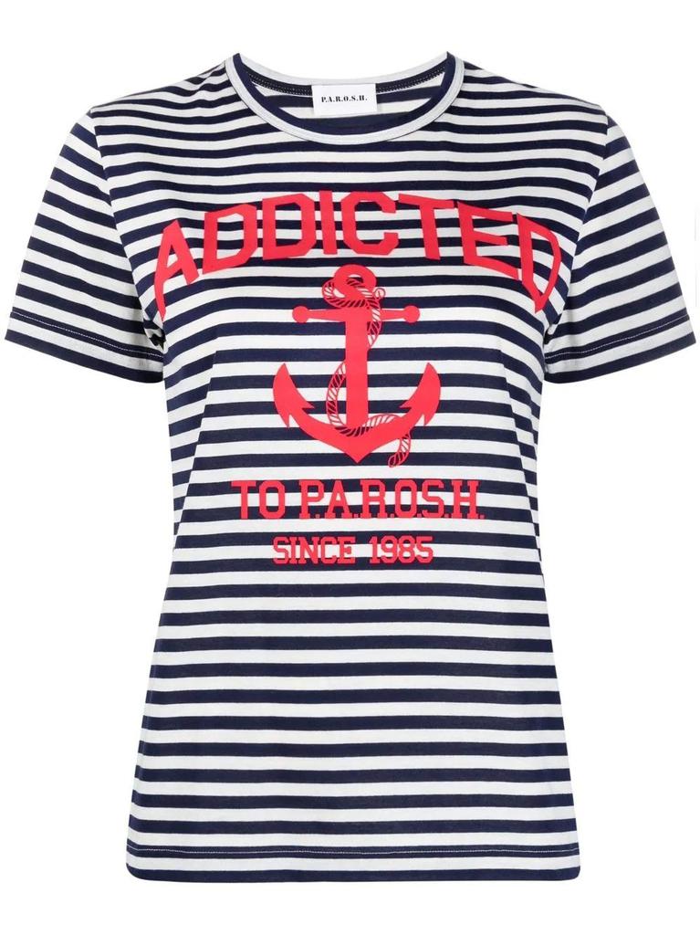 NA Slogan print blue striped T-shirt