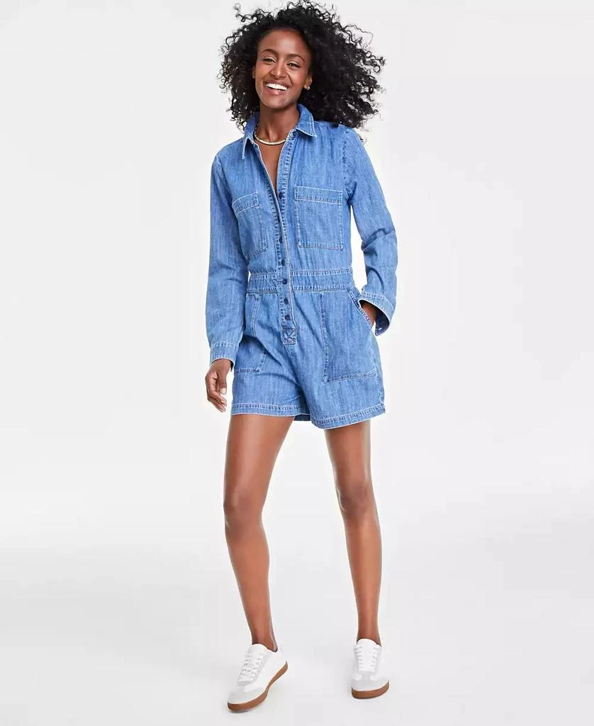 On 34th Women's Denim Long-Sleeve Utility Romper, Created for Macy's 1