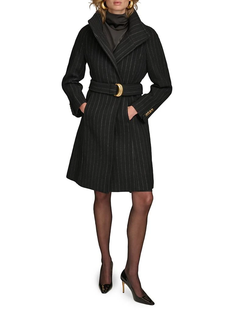 Donna Karan Pinstripe Wool-Blend Belted Trench Coat 2