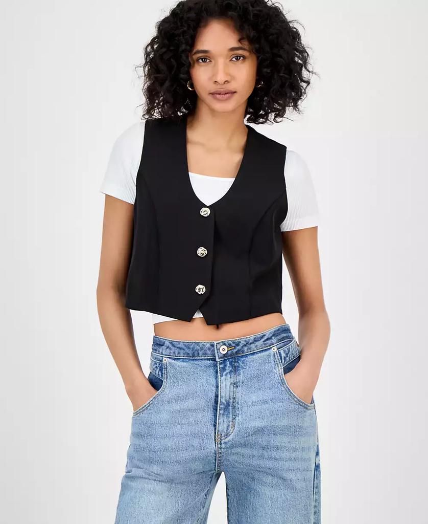 Bar III Women's V-Neck Button-Front Sleeveless Vest, Exclusively at Macy's