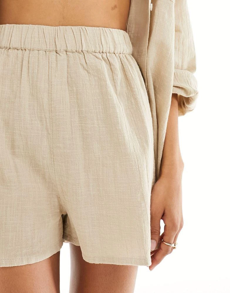 ASOS ASOS DESIGN textured beach short co-ord in natural 5
