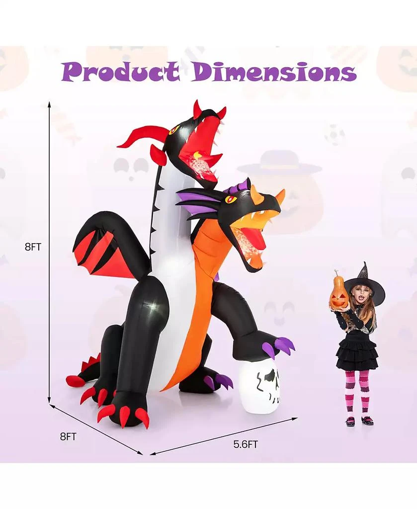 Costway 8 FT Inflatable Twin-Headed Dragon Decoration Giant Halloween Inflatables with 5 LED Lights 4 Flashing Lights 
2 Disco Lights 9