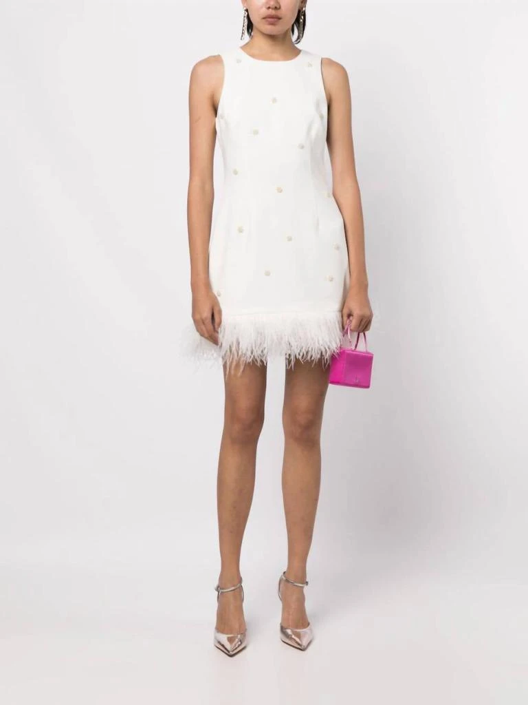 Likely Aries Embellished Feather-Hem Mini Dress In White 1