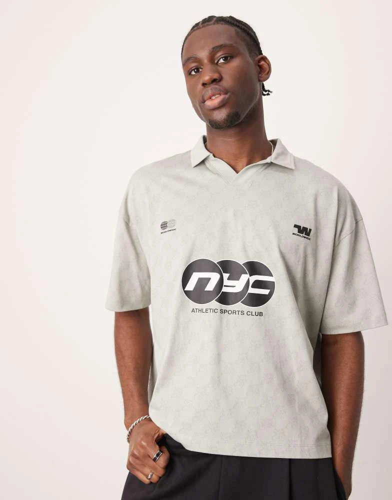 ASOS ASOS DESIGN boxy oversized polo with sports graphic in grey 1